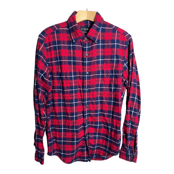 J CREW FLANNEL Mens Small Striped Multi Color Blue Red Double Pocket Style AC552 - Picture 1 of 10